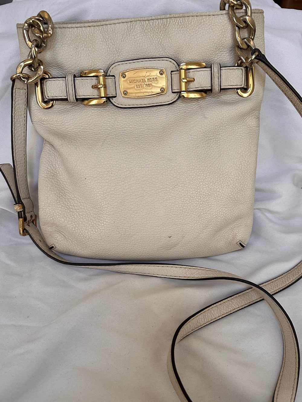 Michael Kors Cream Leather Crossbody Bag with Gold Hardware